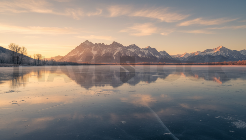 Frozen Lake Reflection   Winter & Snow N&L SNW 0076
