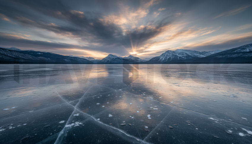 Frozen Lake Reflection   Winter & Snow N&L SNW 0073