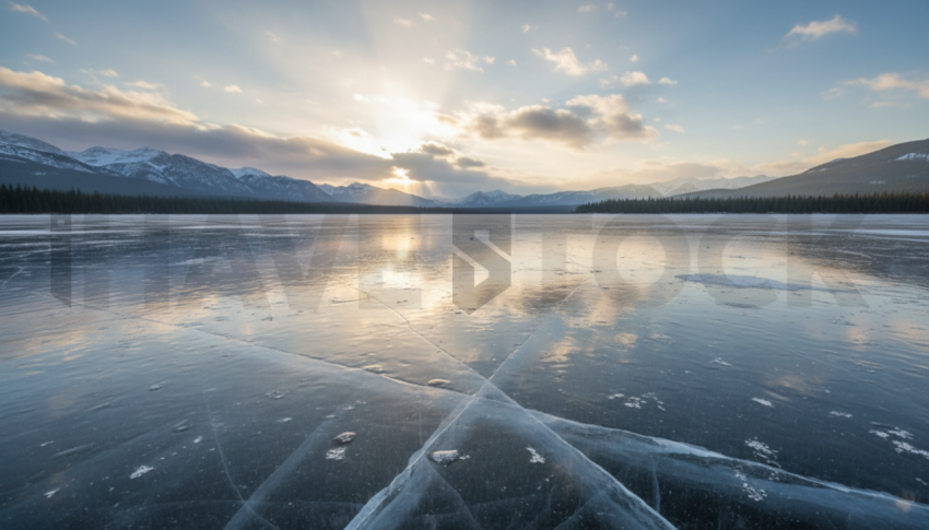 Frozen Lake Reflection   Winter & Snow N&L SNW 0084