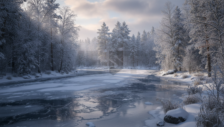 Icy River In Winter Forest   Winter & Snow N&L SNW 0030