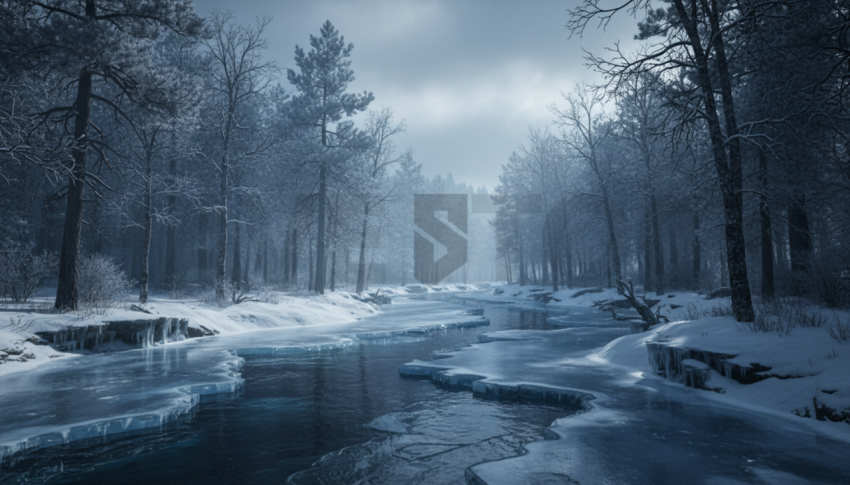 Icy River In Winter Forest   Winter & Snow N&L SNW 0027