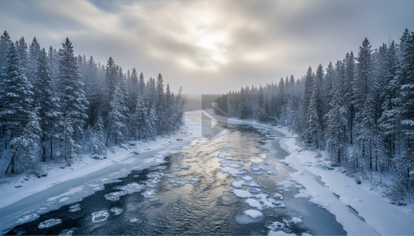 Icy River In Winter Forest   Winter & Snow N&L SNW 0032