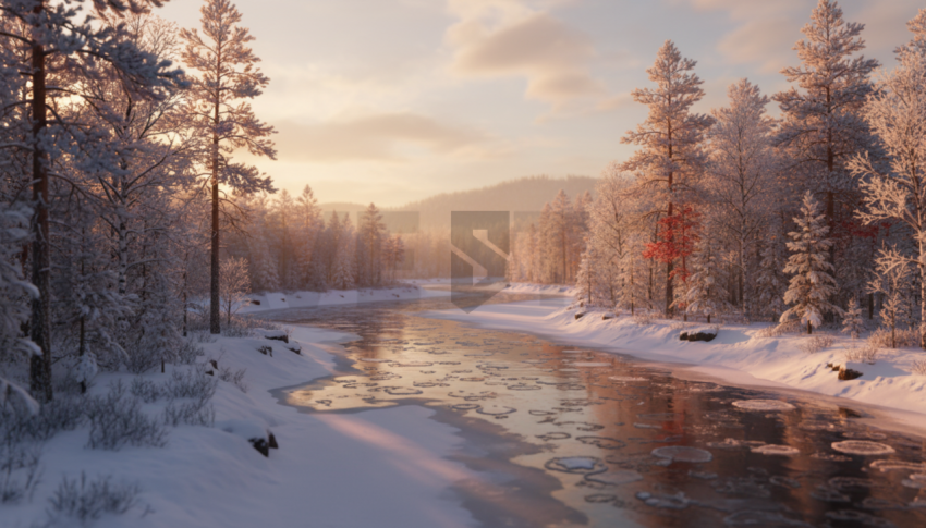 Icy River In Winter Forest   Winter & Snow N&L SNW 0038