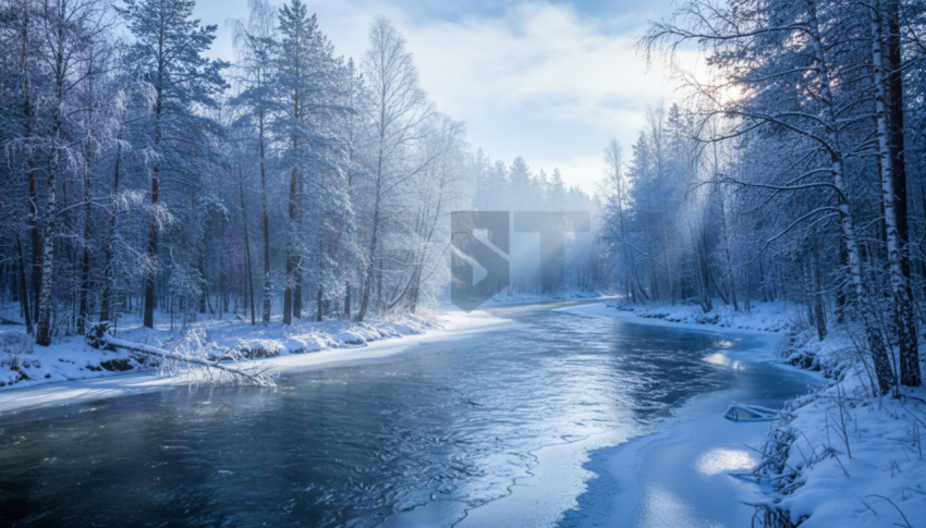 Icy River In Winter Forest   Winter & Snow N&L SNW 0064