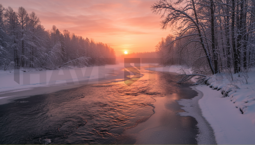 Icy River In Winter Forest   Winter & Snow N&L SNW 0077