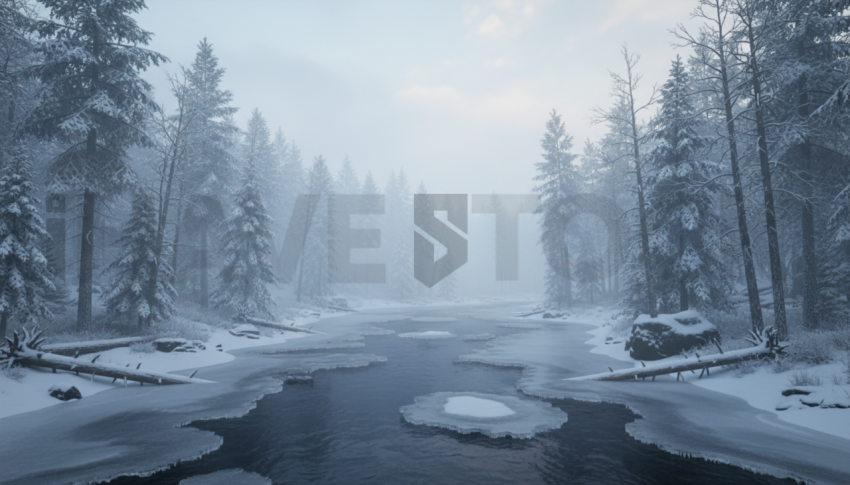 Icy River In Winter Forest   Winter & Snow N&L SNW 0088