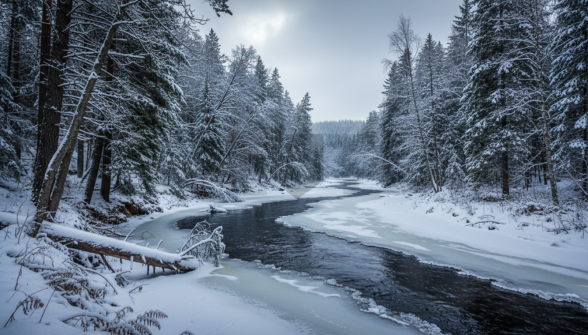 Icy River In Winter Forest   Winter & Snow N&L SNW 0071