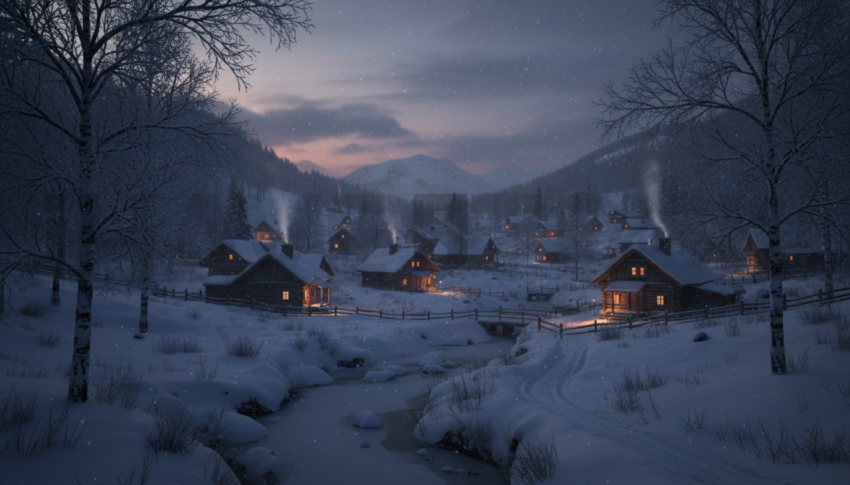 Snow Covered Village   Winter & Snow N&L SNW 0050