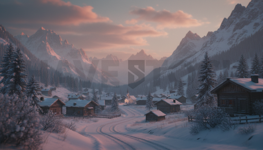 Snow Covered Village   Winter & Snow N&L SNW 0099