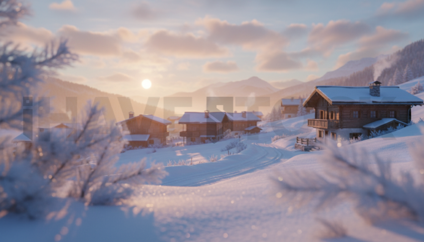 Snow Covered Village   Winter & Snow N&L SNW 0045