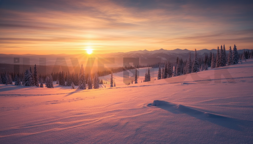 Sunset Light On Snowfield   Winter & Snow N&L SNW 0055