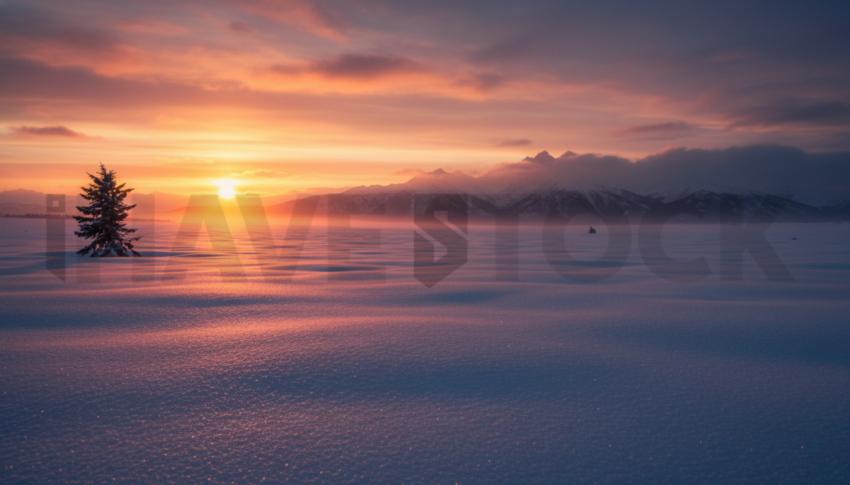 Sunset Light On Snowfield   Winter & Snow N&L SNW 0068