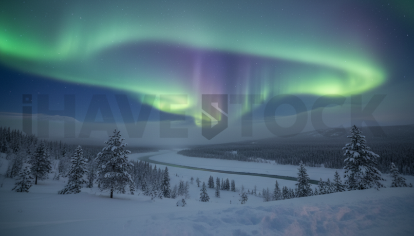 Aurora Borealis Over Snow   Winter & Snow N&L SNW 0005