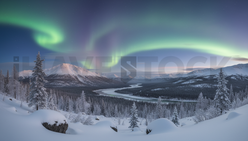Aurora Borealis Over Snow   Winter & Snow N&L SNW 0025