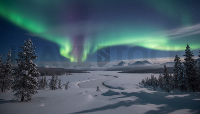 Aurora Borealis Over Snow   Winter & Snow N&L SNW 0046