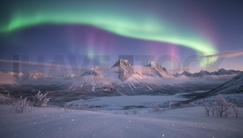 Aurora Borealis Over Snow   Winter & Snow N&L SNW 0052