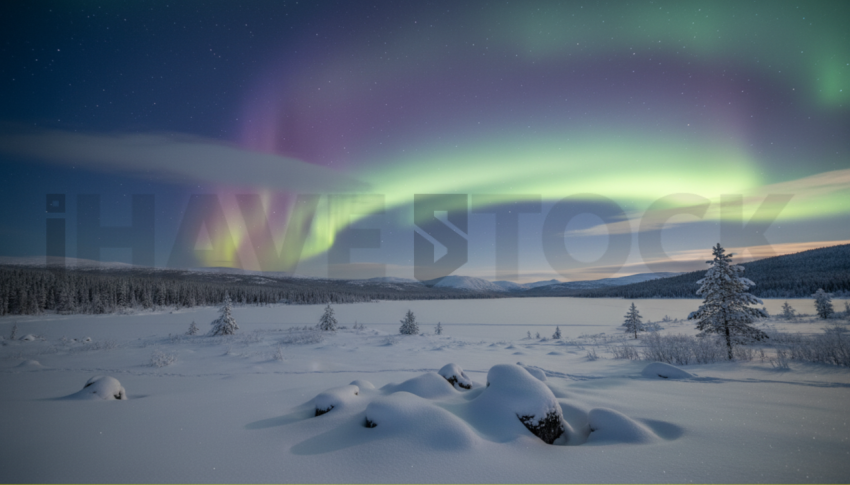 Aurora Borealis Over Snow   Winter & Snow N&L SNW 0065