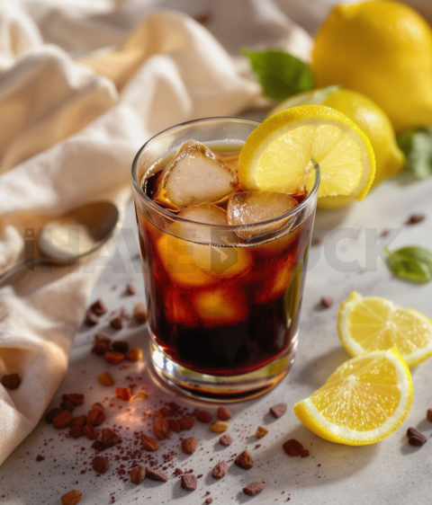 Espresso Tonic With Lemon  Natural Window Light Overhead FOD D&S 3816