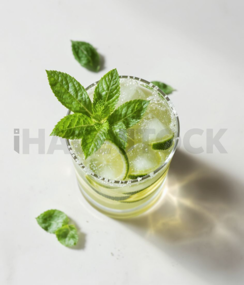 Mojito Cocktail With Lime  Diffused Morning Light Overhead FOD D&S 3963