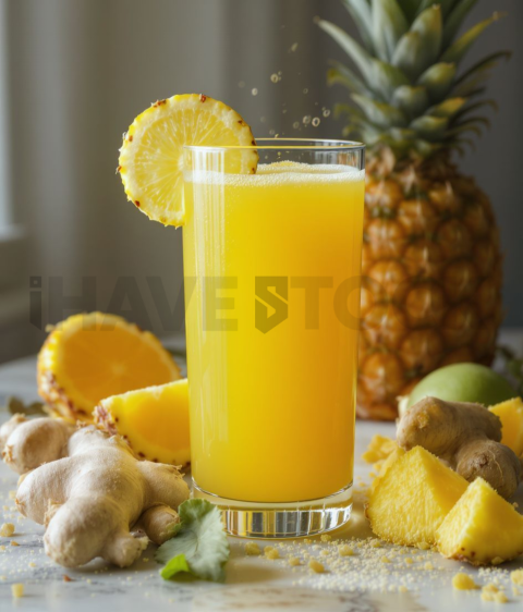Pineapple Ginger Juice  Natural Window Light Tabletop Scene FOD D&S 3611