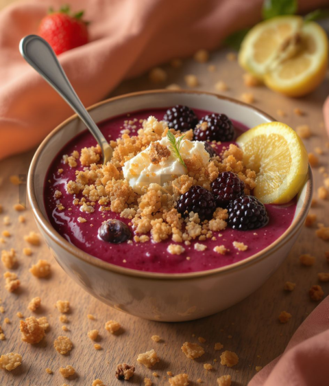 Açaí Bowl With Granola  Soft Golden Hour Three Quarter Angle FOD D&S 4020