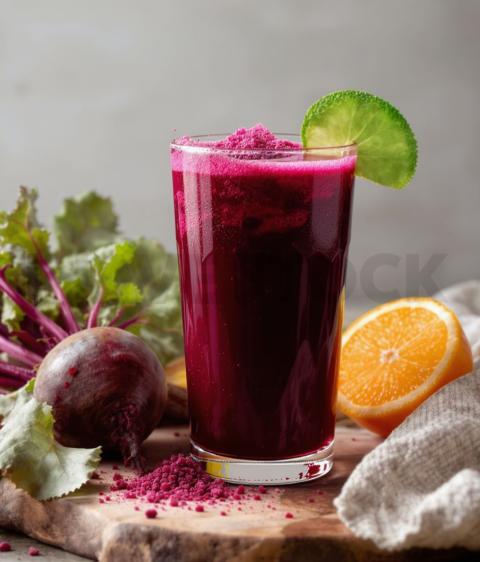 Cold Pressed Beet Juice  Overcast Daylight Tabletop Scene FOD D&S 4365