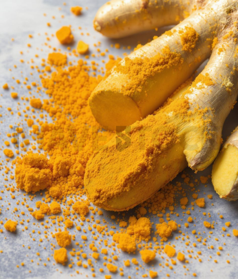 Ginger Turmeric Immunity Shot  Overcast Daylight Overhead FOD D&S 4509