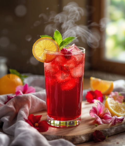 Hibiscus Iced Tea  Natural Window Light Tabletop Scene FOD D&S 4399