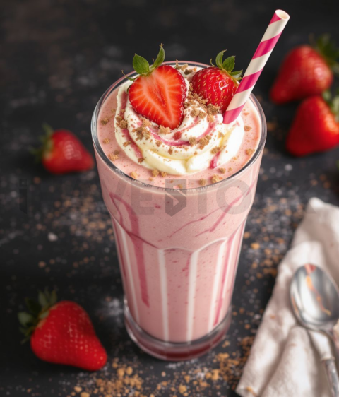 Strawberry Milkshake Tall  Natural Window Light Overhead FOD D&S 4889