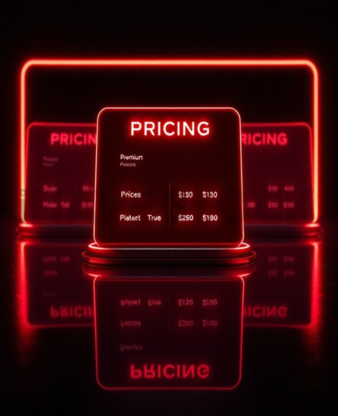 Pricing Card Red Neon Medium Glow Dark UI Card 2025 – 8K