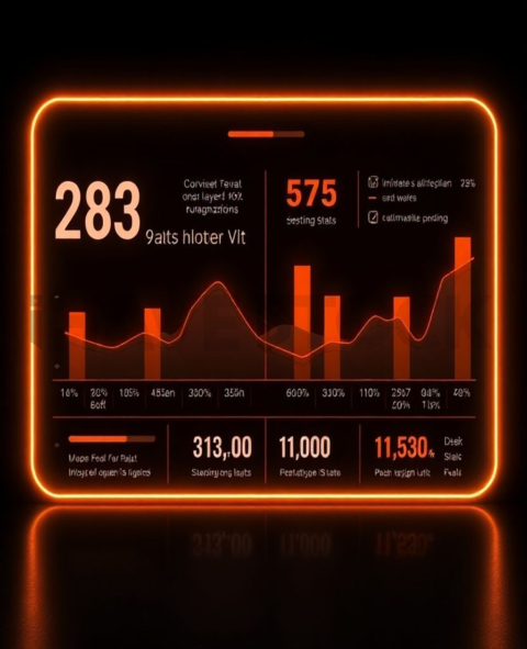 Stats Overview Card Amber Strong Glow Dark UI Card 2025 – 8K