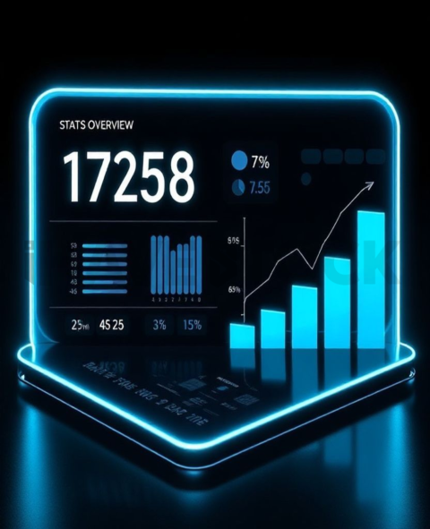 Stats Overview Card Cyan Ultra Glow Dark UI Card 2025 – 8K