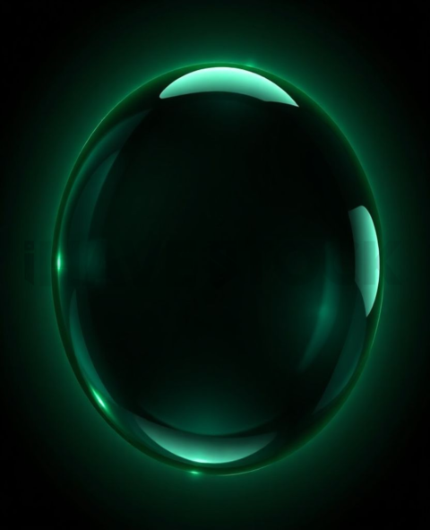 Circular Glass Orb Green Neon Strong Glow Dark Glassmorphism Element 2025 – 8K