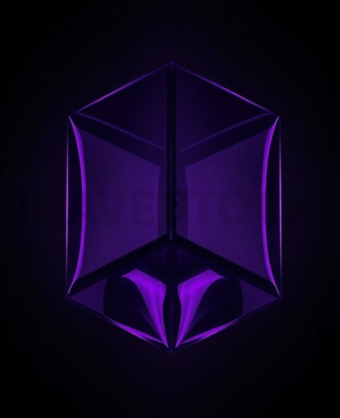 Glassy Floating Cube Purple Strong Glow Dark Glassmorphism Element 2025 – 8K