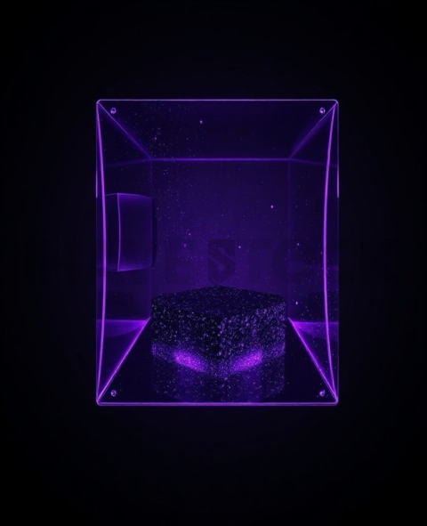 Glassy Floating Cube Purple Ultra Glow Dark Glassmorphism Element 2025 – 8K