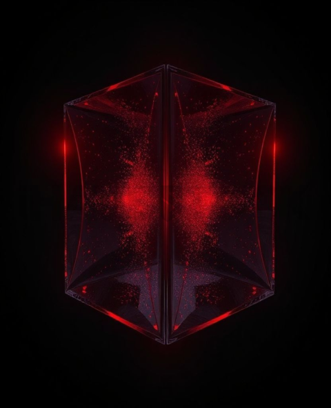 Glassy Floating Cube Red Neon Strong Glow Dark Glassmorphism Element 2025 – 8K