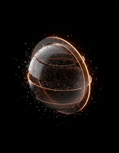 Circular Glass Orb Amber Subtle Glow Dark Glassmorphism Element 2025 – 8K