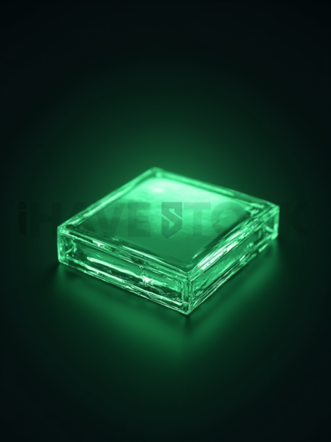 Frosted Glass Button Green Neon Strong Glow Dark Glassmorphism Element 2025 – 8K