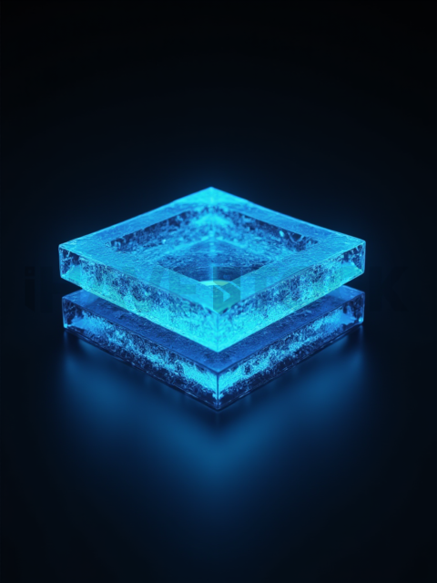 Glassy 3D Plate Blue Electric Medium Glow Dark Glassmorphism Element 2025 – 8K