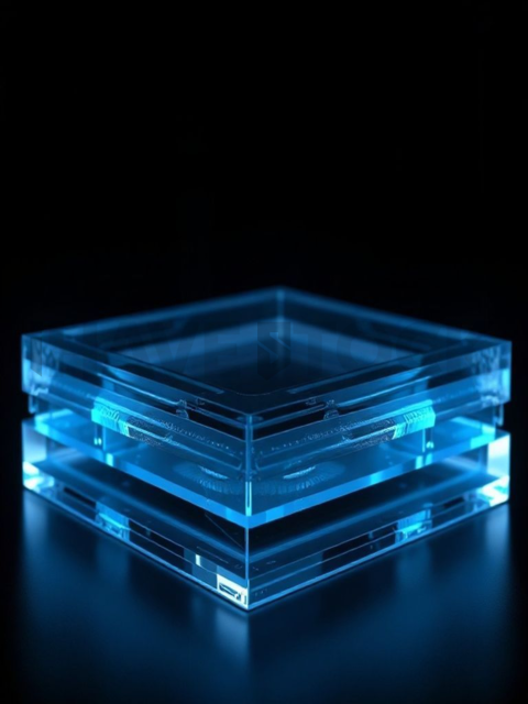 Glassy 3D Plate Blue Electric Subtle Glow Dark Glassmorphism Element 2025 – 8K