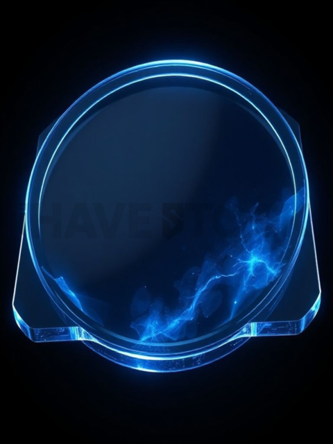 Glassy 3D Plate Blue Electric Strong Glow Dark Glassmorphism Element 2025 – 8K