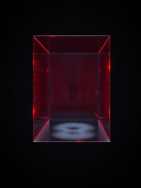 Glassy Floating Cube Red Neon Subtle Glow Dark Glassmorphism Element 2025 – 8K