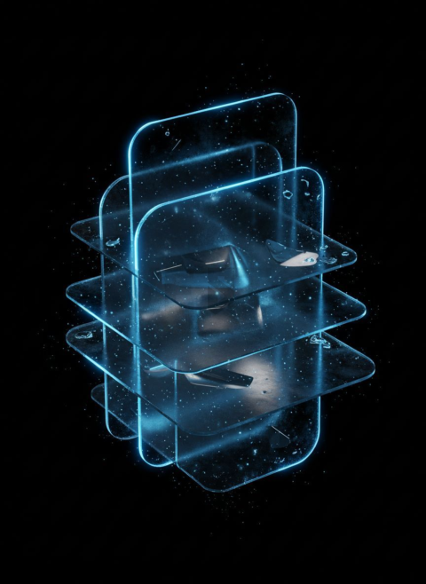 Translucent Glass Overlay Blue Electric Strong Glow Dark Glassmorphism Element 2025 – 8K