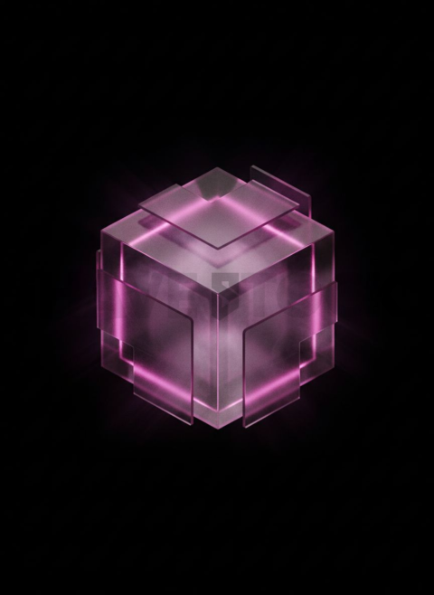 Glassy Floating Cube Magenta Strong Glow Dark Glassmorphism Element 2025 – 8K