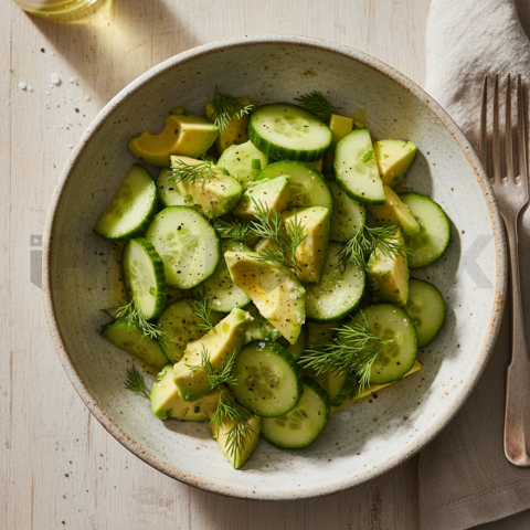 Avocado Cucumber Salad With Dill  Diffused Morning Light Overhead