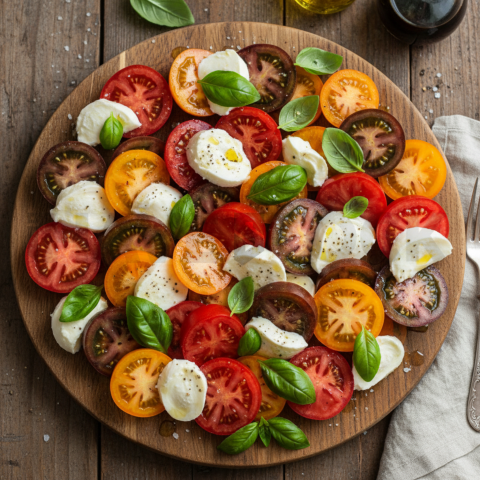 Caprese Salad With Heirloom Tomatoes  Diffused Morning Light Overhead(1)