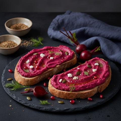 Beetroot Hummus Toast  Moody Twilight Three Quarter Angle