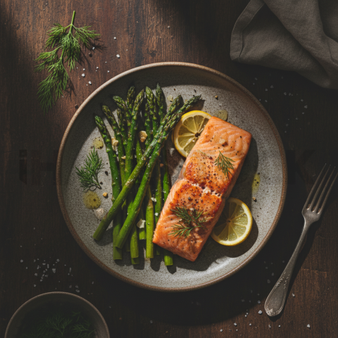 Baked Salmon With Asparagus  Moody Twilight Macro Detail
