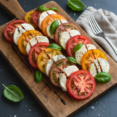 Caprese Salad With Heirloom Tomatoes  Diffused Morning Light Overhead