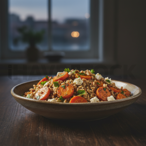 Farro Salad With Roasted Carrots And Feta  Moody Twilight Three Quarter Angle